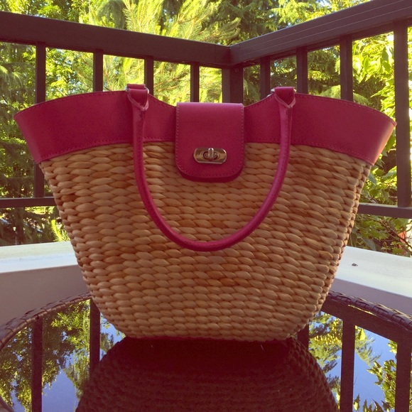 Pink and straw handbag
