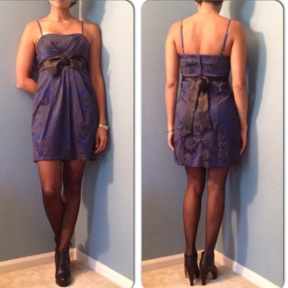 Brocade Print Navy Blue Dress Size 3 - Picture 3 of 3