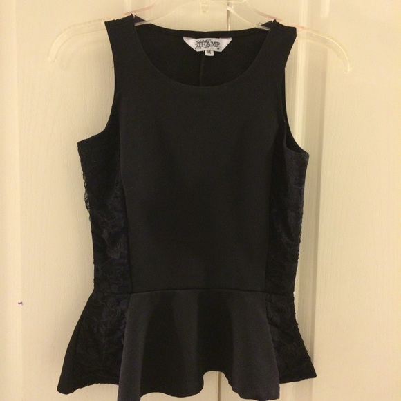 Black Peplum Top with Lacey Sides