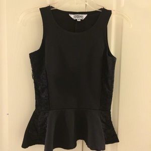 Black Peplum Top with Lacey Sides
