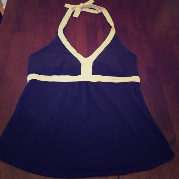 Tommy Bahama navy/white cotton stretch halter top