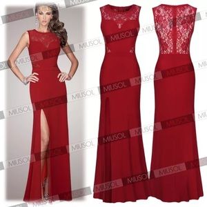 Red Lace Gown/Dress With Thigh Slit