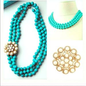 Stella and Dot turquoise bead necklace with broach