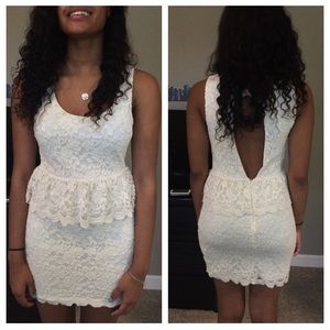UO Peplum Lace Dress in Cream