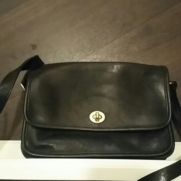 Black leather crossbody Coach bag