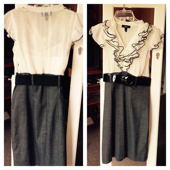 White and gray color dress with ruffles