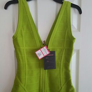 Neon lime green v neck  bandage dress