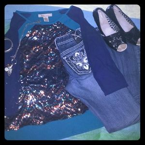 SPARKLE Blue 3/4 length blouse