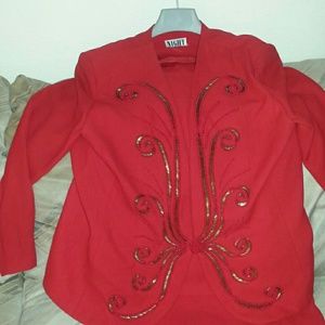 Red 3 piece skirt suit