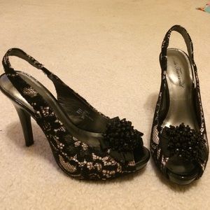 Nude with Black Lace Pumps