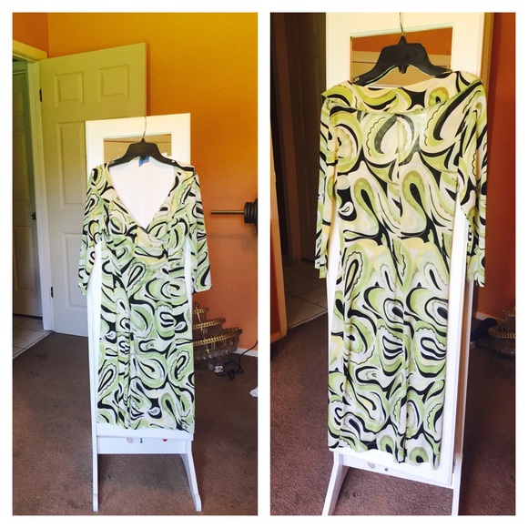 White, green and black dress