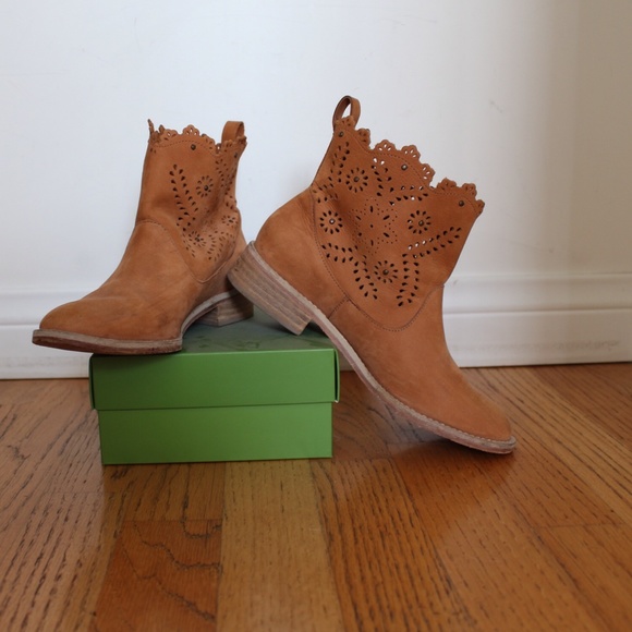 Anthroplogie Tan Suede Cutout Boots