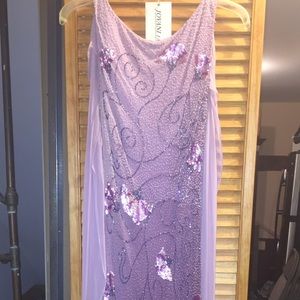 Rose pink sequin floor length gown chiffon back