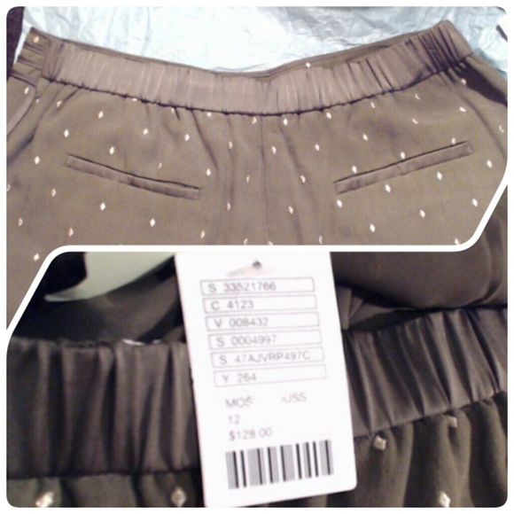 NWT Satin trim green trousers with gold print - Picture 2 of 3