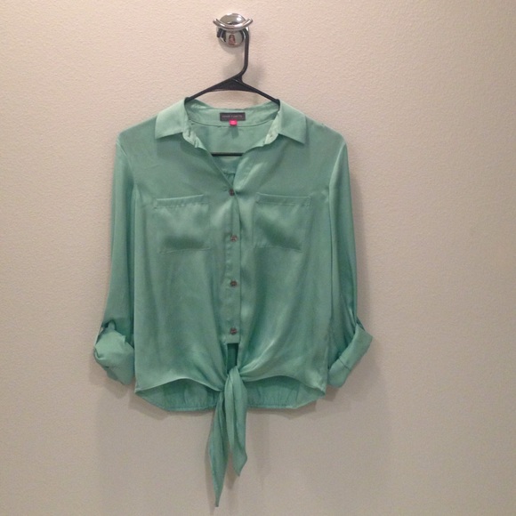 Vince Camuto button down blouse green silk like