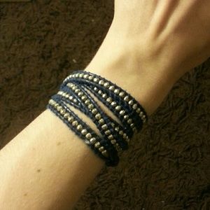Navy and Silver Wrap Bracelet