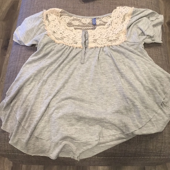 Free people grey top with beautiful lace top