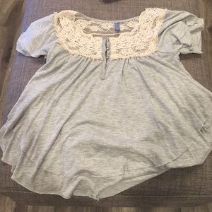 Free people grey top with beautiful lace top
