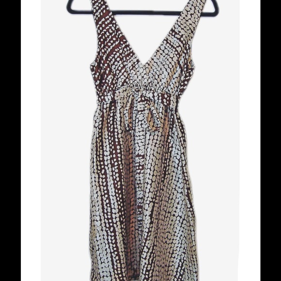 NWOT Brown and White Watercolor Print Silk Dress