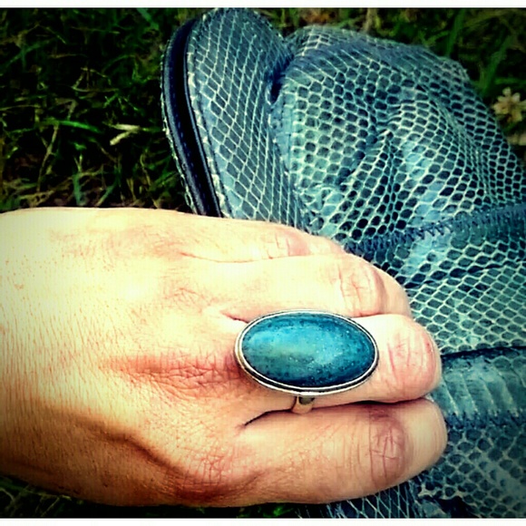 ❌SOLD Rare Vintage Blue Sponge Coral Sterling Ring - Picture 3 of 4