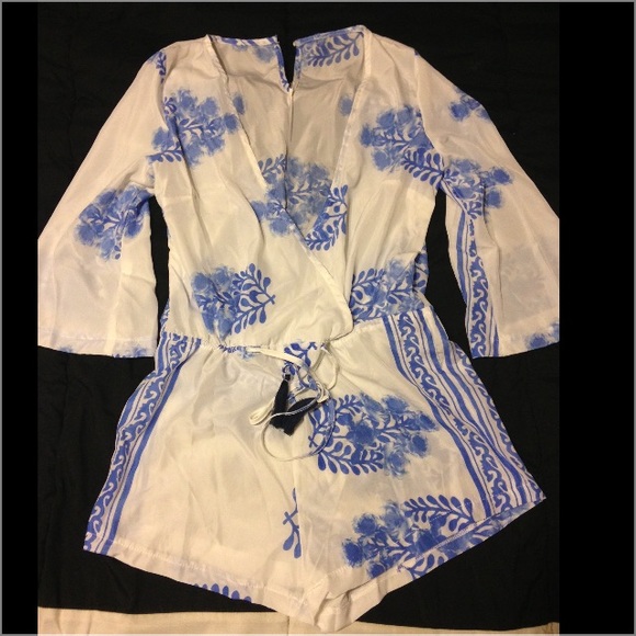 Handmade Dresses & Skirts - NEW V neck white floral beach romper jumpsuit S