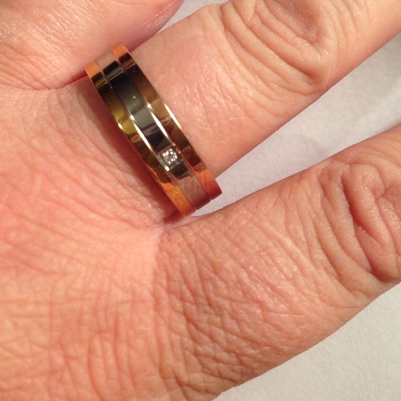Stainless steel silver, rose, gold stripes, ring