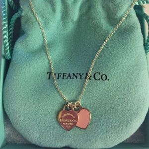Silver Tiffany & Co. Double Heart Tag Pendant.
