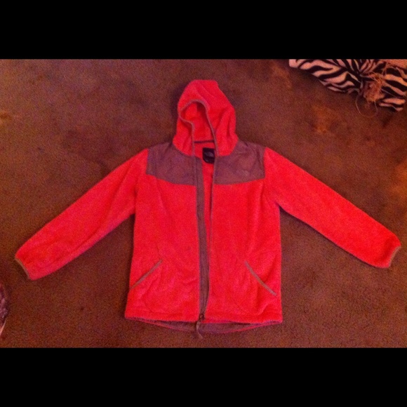 Pink Fuzzy North Face Jacket With Hood