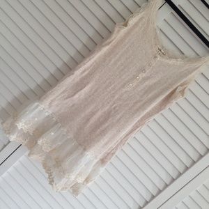 Anthro Lili's Closet ribbed lace Henley tank