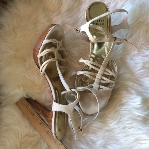 Strappy ankle strap heel ivory nubuck