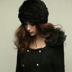 Black rabbit fur beanie