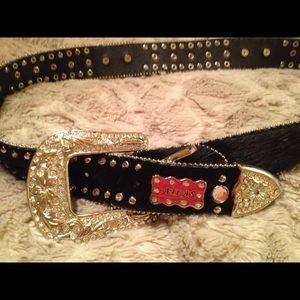 Hair on hide rhinestone belt