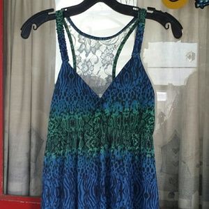 Blue and green high low dress
