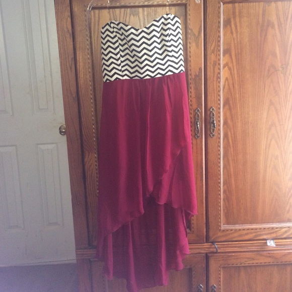 chevron red back out dress.