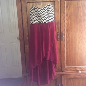 chevron red back out dress.