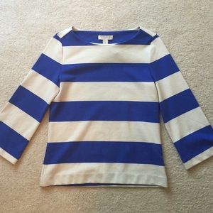 Half sleeves, blue and white striped shirt