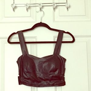 Sexy Black Pleather Fitted Crop Top