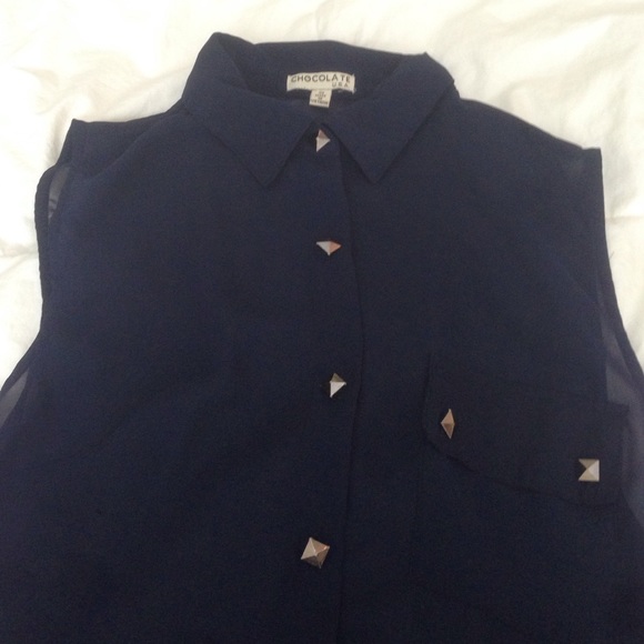 Navy Collared Sleeveless Top - Picture 3 of 3