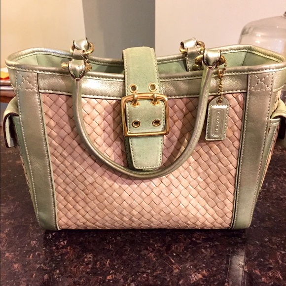 Coach Straw Leather & Suede Tote