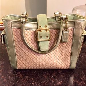 Coach Straw Leather & Suede Tote