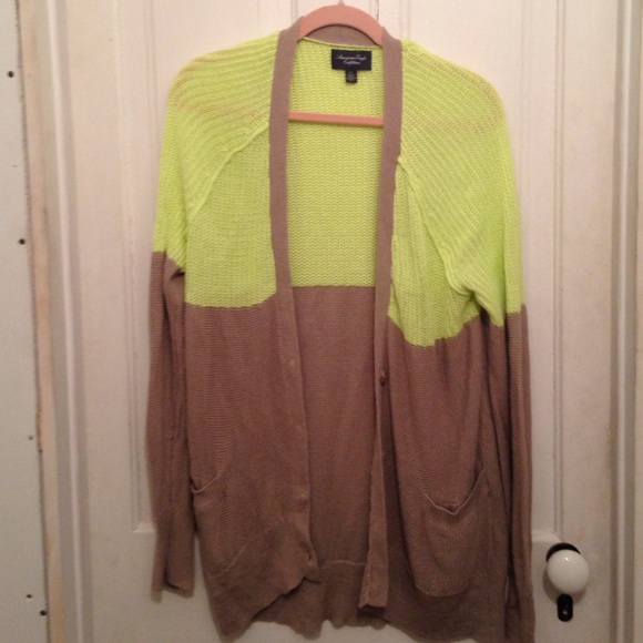 American Eagle neon yellow and brown sweater