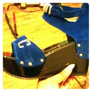 Blue suede wedge sandal