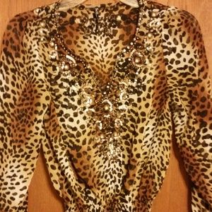 Leopard jeweled blouse