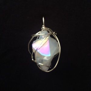 Opal Aura, Angel Cluster Aura, Silver Wire Pendant