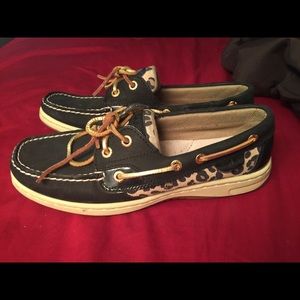 Black and Cheetah Sperry Top Sider Shoes