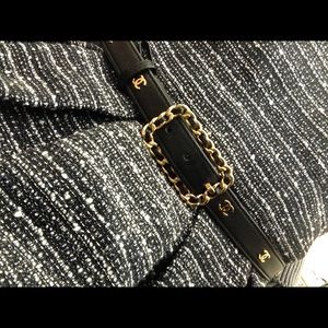 CHANEL CC gold logo thin lamb skin leather belt