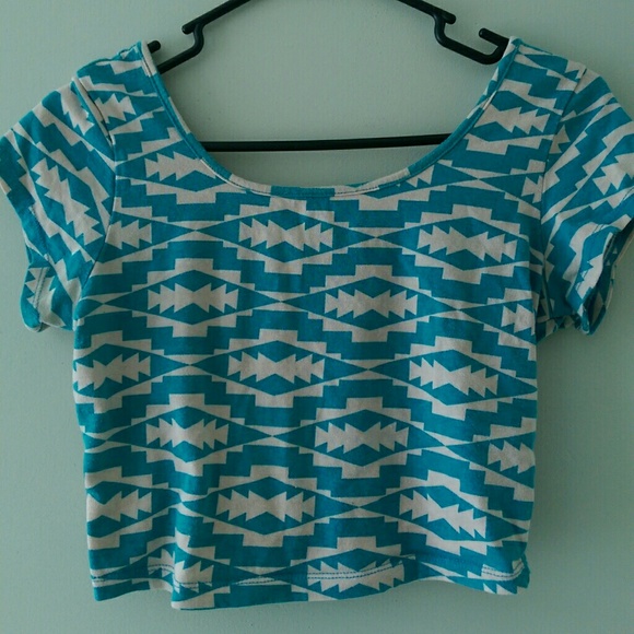 Blue tribal print crop top
