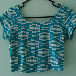 Blue tribal print crop top