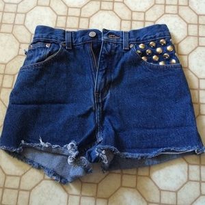 Denim studded shorts