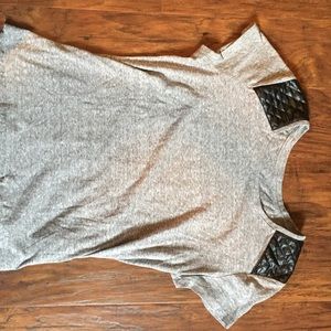Gray tank with leather shoulders